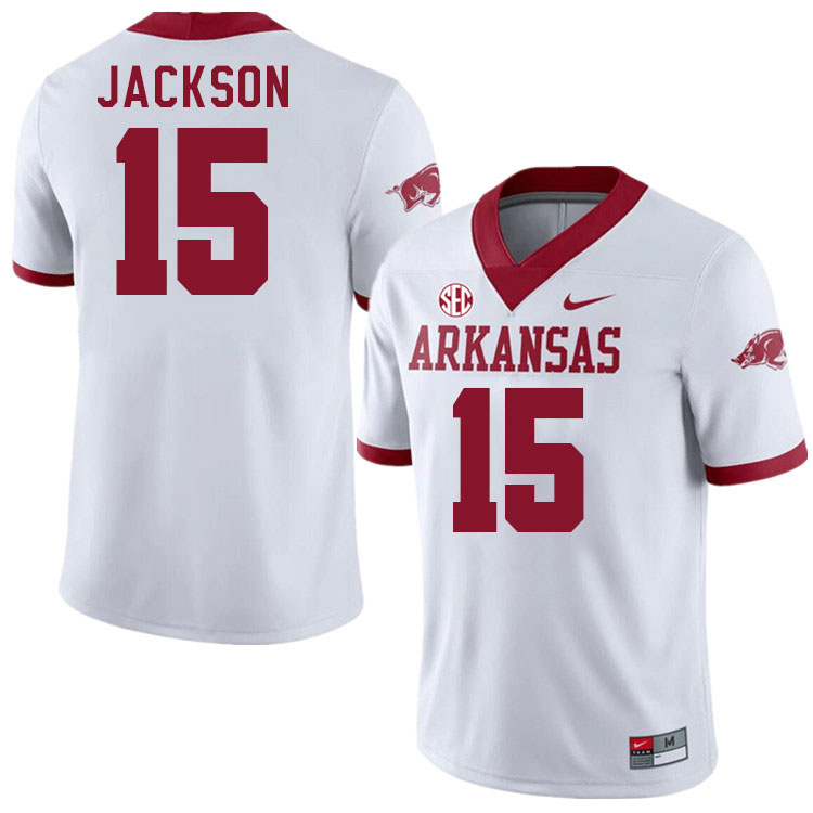 Men #15 KJ Jackson Arkansas Razorbacks College Football Jerseys Stitched-Alternate White